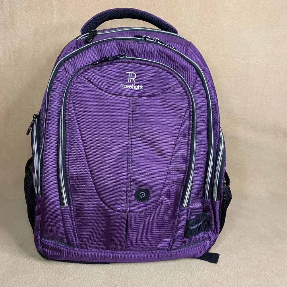 Travel Right‎ Purple Backpack Laptop Bag Travel School Work USB Port Pockets EUC